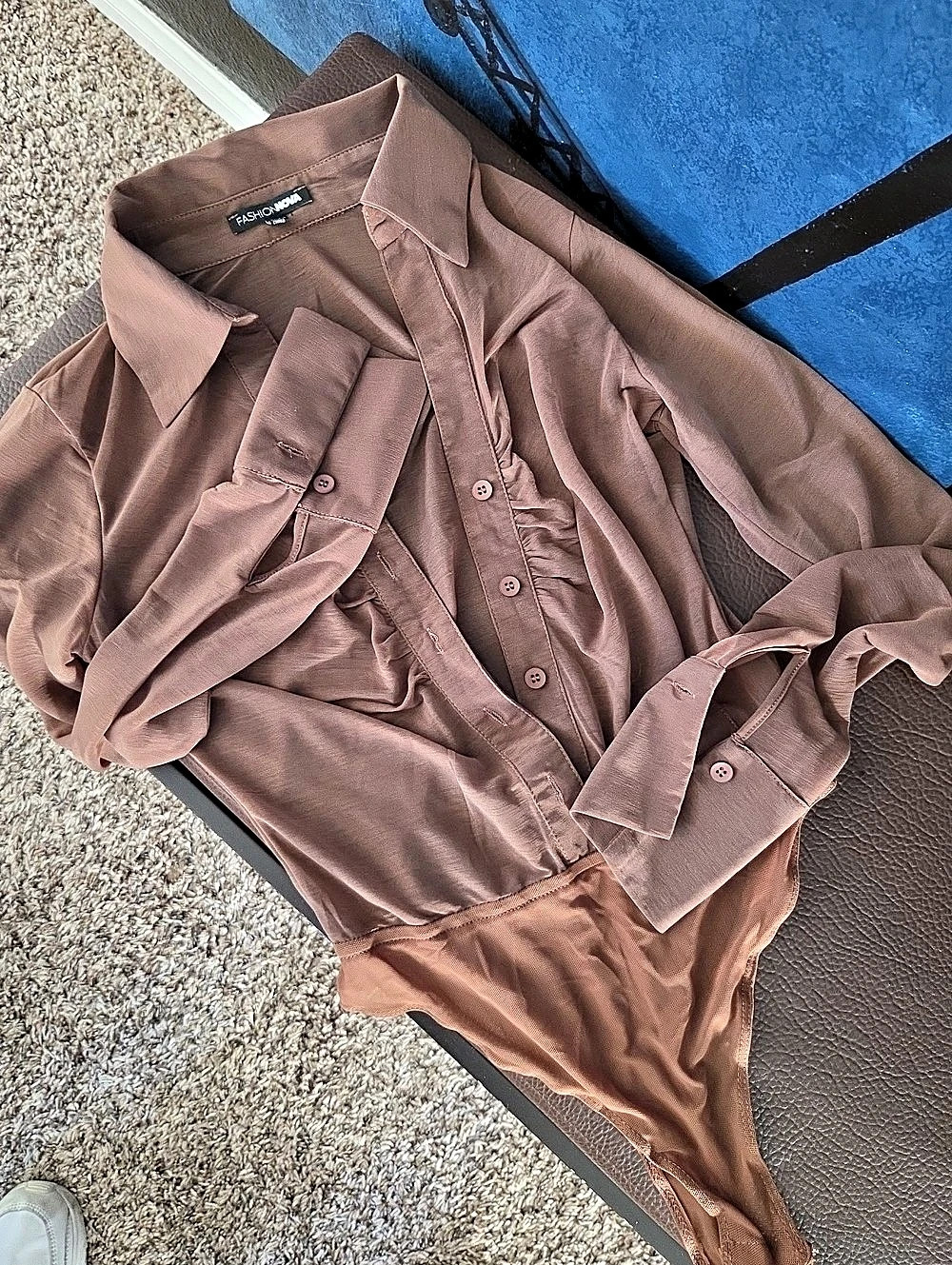 Fashion Nova Button Down Shirt Brown Size Small